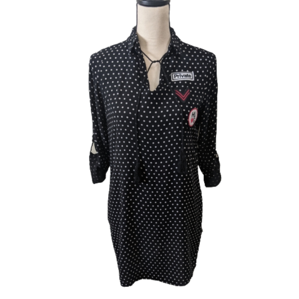 🌟 BeachLunchLounge Patch White Polkadot Shirt Dress